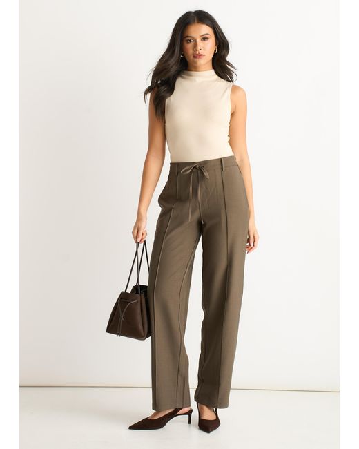 Gini London Natural Marl Drawstring Elasticated Back Tailoring Trousers