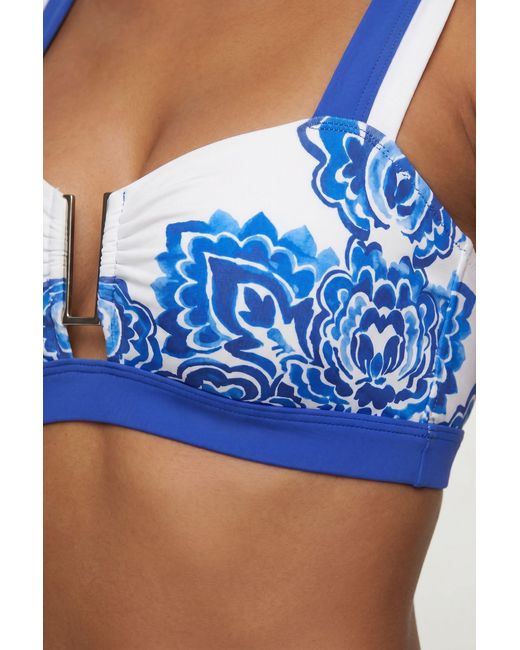 Karen Millen Blue Paisley Print Bikini Top