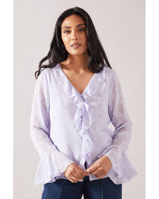 Wallis White Petite Jacquard Ruffle Blouse