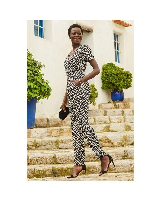 Sosandar Metallic Geometric Print Wrap Front Jumpsuit