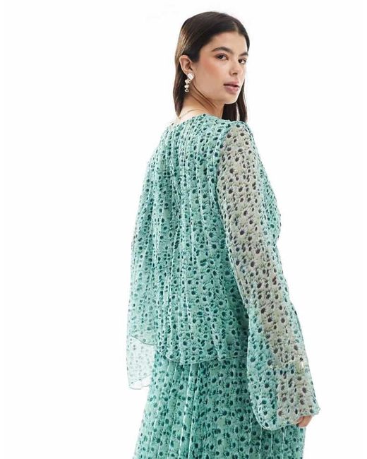 ASOS Blue Pleated Twist Front Co-Ord Blouse
