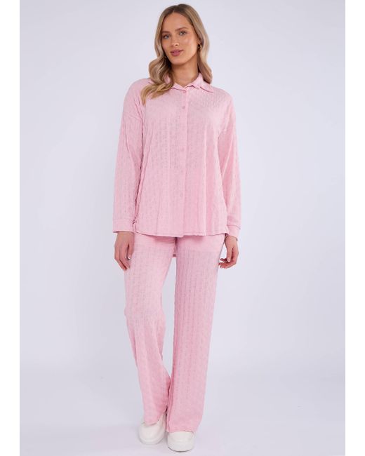 Gini London Pink Strukturiertes Hemd Mit Langen Ärmeln Und Übergröße