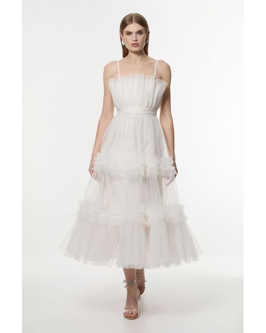 knee length dresses for ladies Strapless Floral Print Tulle Midi Dress EU42 main image 0