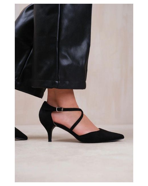 Where's That From Black Wheres 'Kennedi' Wide Fit Low Kitten Heel With Crossover Strap