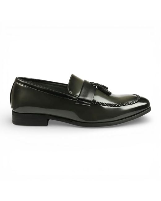 Infinity Leather Black Tassel High-Gloss Patent Faux Formal Loafers Shoes for men