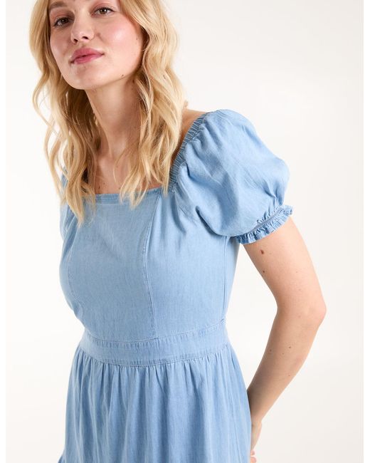 Blue Vanilla Blue Denim Square Neck Tiered Maxi Dress