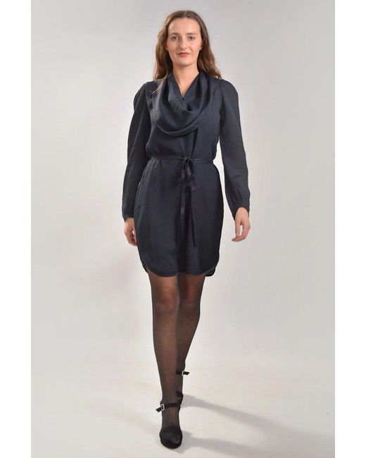 French Connection Blue Crepe Cowl Neck Dress
