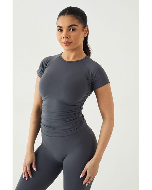 DSGN Studio Blue Sport Contour Seamless Ruched Short Sleeve Top