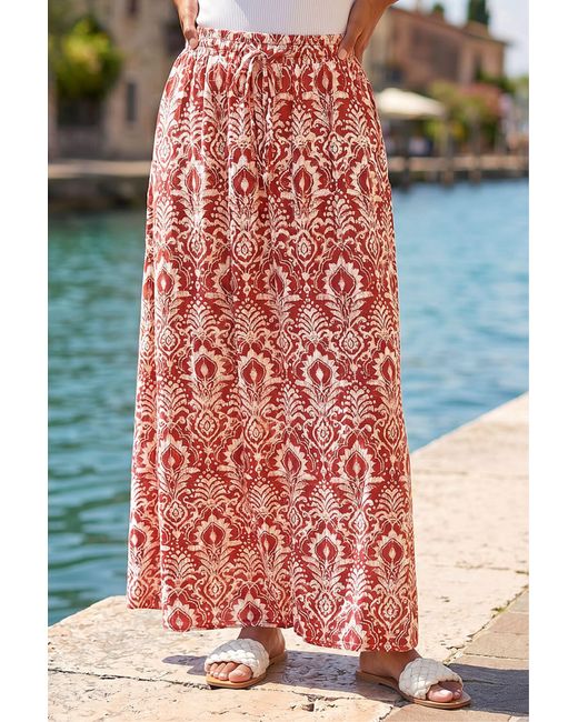 Roman Red Tile Hem Print Stretch Skirt