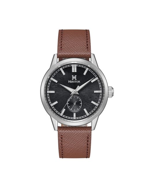 Heritor Brown Argento Leather-Band Watch for men