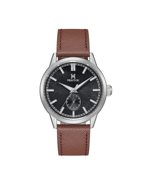 Heritor Brown Argento Leather-Band Watch for men