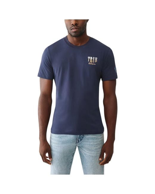 True Religion Blue 700655 T Shirts Crew Neck Short Sleeve Summer Soft Cotton Tee for men