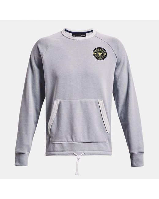Under Armour Blue Project Rock Grey Heavyweight Terry Sweater Cotton for men