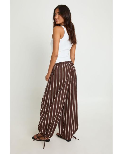 Boohoo Brown Stripe Tie Cuff Balloon Trousers
