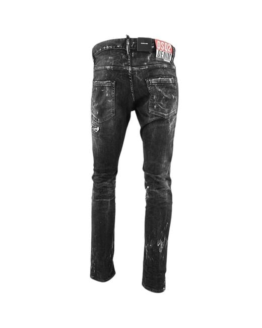 DSquared² Blue Skater Jean Destroyed Paint Effect Jeans Cotton for men