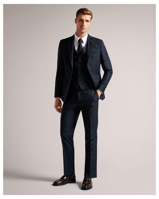 Ted Baker Blue Meraews Slim Fit Check Suit Waistcoat for men