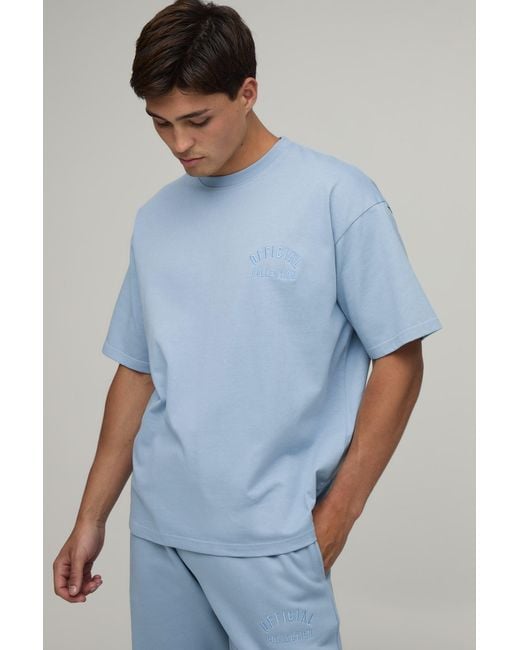 BoohooMAN Blue Heavyweight Embroidered Oversized T-Shirt for men
