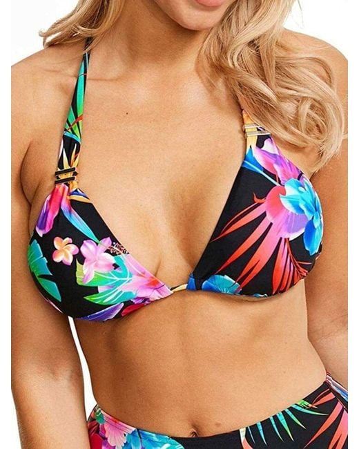 Figleaves Blue Bora Soft Halter Triangle Top Tropical