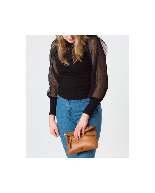 Conkca Brown 'Flare' Dark Leather Clutch Bag