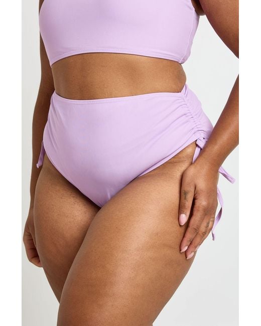 Boohoo White Plus Tummy Control Ruched High Waist Bikini Bottom