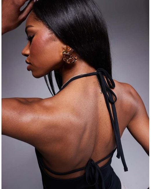ASOS Blue Tie Back Double Strap Halter Top