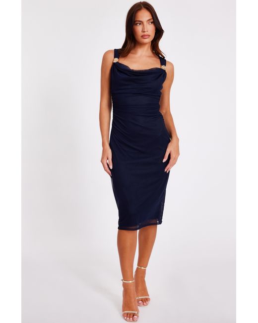 Quiz Blue Mesh Buckle Detail Midi Dress