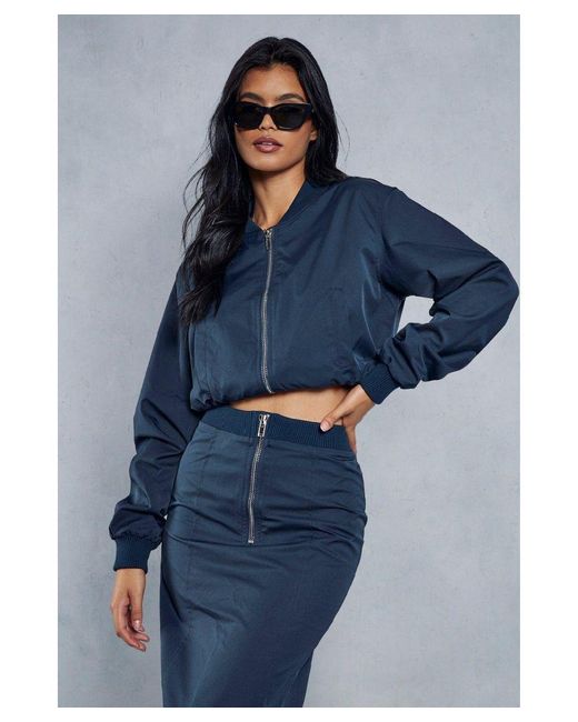 MissPap Blue Oversized Woven Cropped Bomber