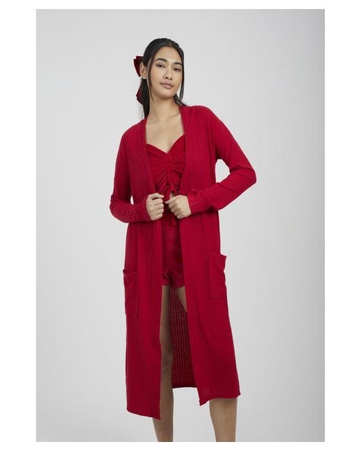 Brave Soul Red 'Nellie' Ribbed Oversized Lounge Cardigan