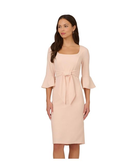 Adrianna Papell Pink Bell Sleeve Tie Front Dress
