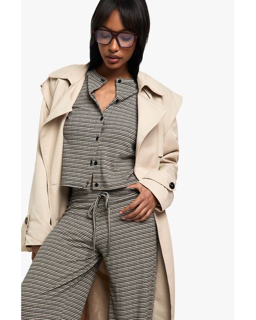 Boohoo Multicolor Striped Jersey Button Through Long Sleeve Top
