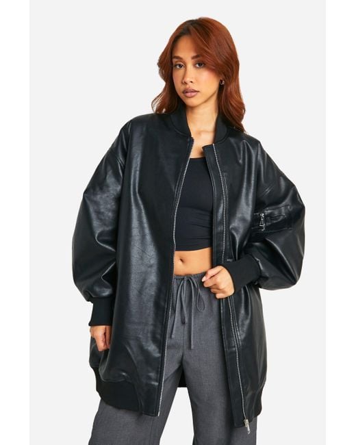 Boohoo Black Longline Oversized Bomber Jacket