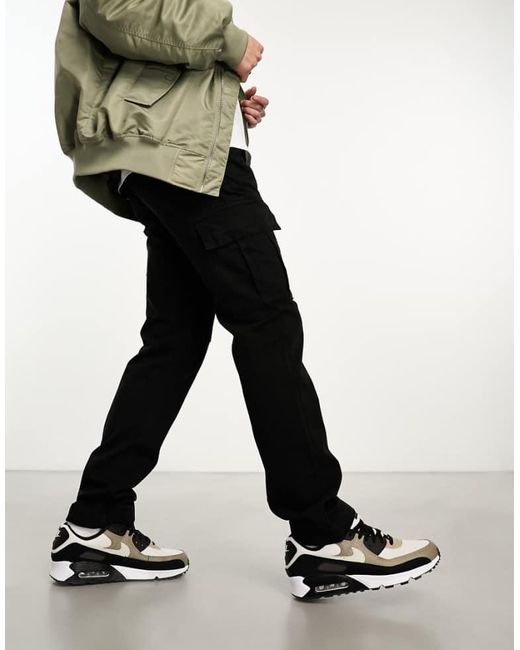 Alpha Industries Black Agent Straight Tapered Cargo Trousers for men