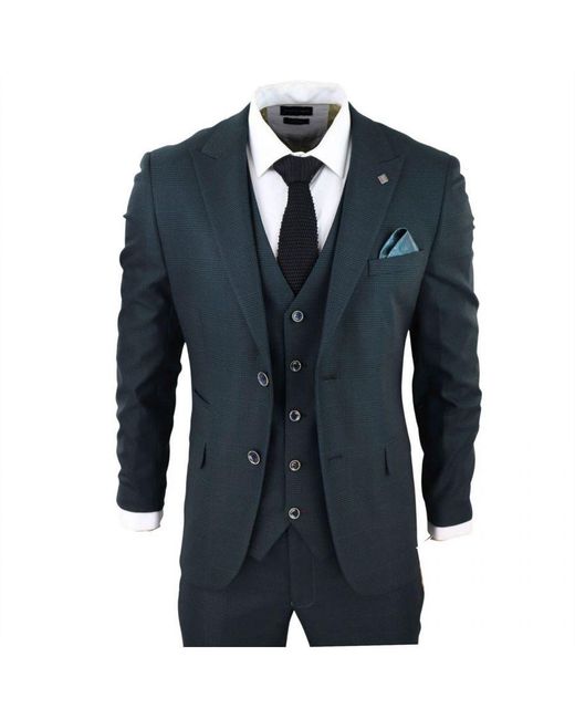 Paul Andrew Blue 3 Piece Check Tailored Fit Suit Wool for men