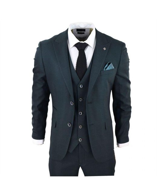 Paul Andrew Blue 3 Piece Check Tailored Fit Suit for men