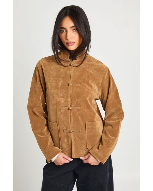 Boohoo Natural Stand Up Collar Faux Suede Jacket
