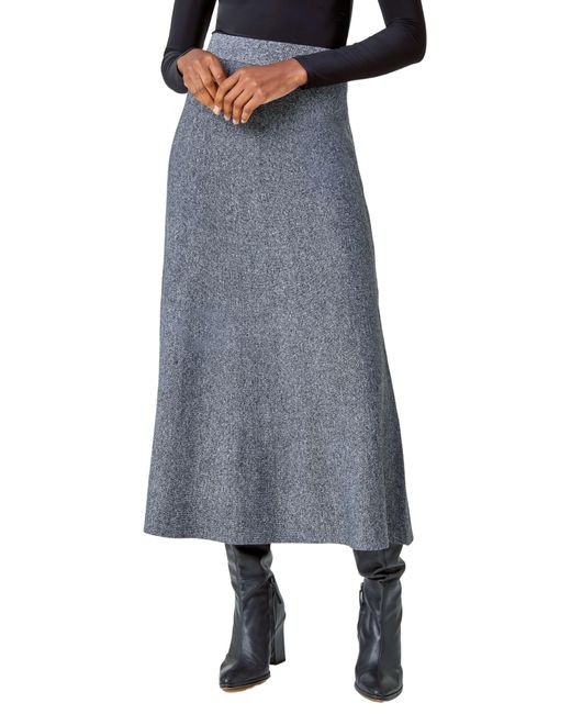 Roman Gray Plain Elastic Waist Knitted A Line Midi Skirt