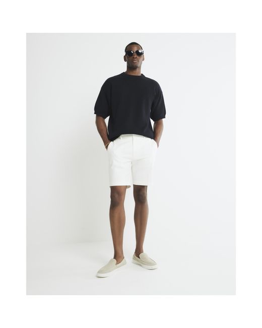 River Island Black Chino Shorts Cream Slim Fit for men