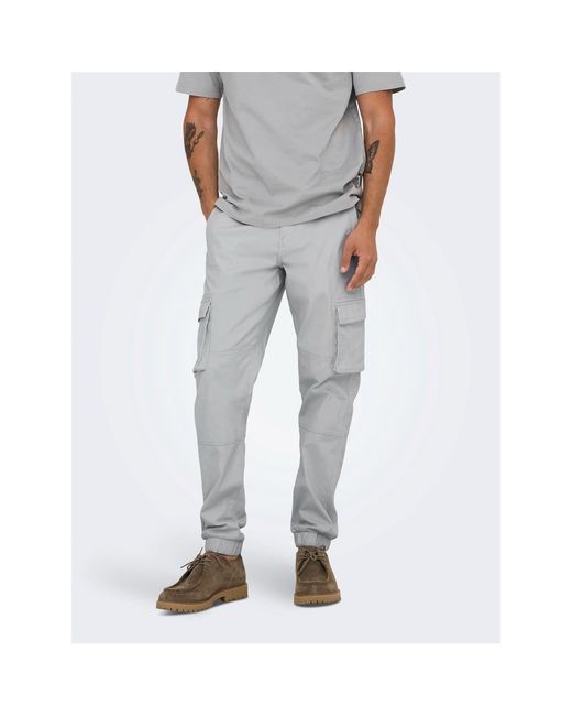 ONLY White Solid Patterned Straight Cargo Pants for men