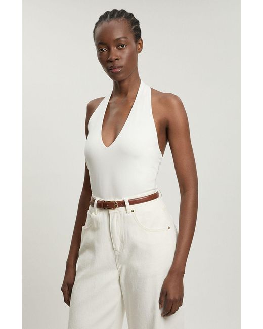Karen Millen Natural Stretch Cotton Jersey Halter Bodysuit