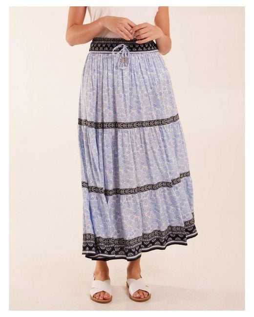 Blue Vanilla Blue Contrast Printed Tiered Skirt