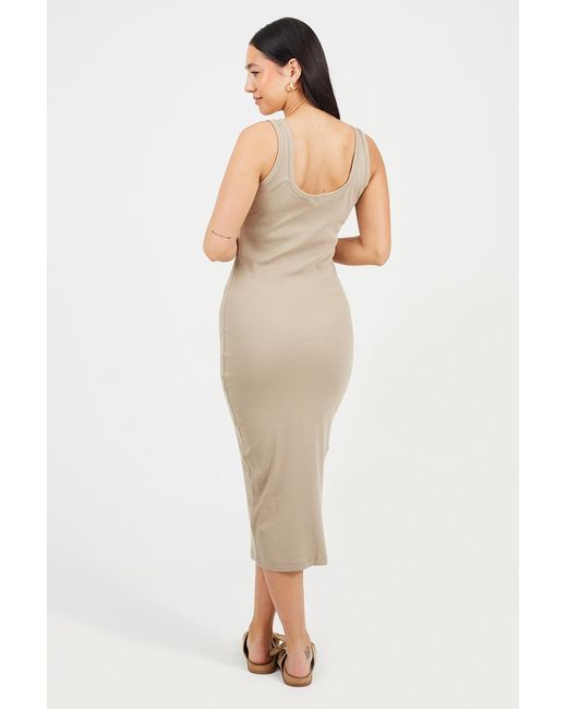 Brave Soul Natural Scoop Neck Bodycon Midi Dress