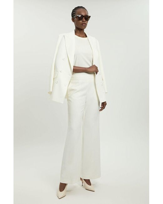 Karen Millen White Compact Stretch Tailored Straight Leg Trouser