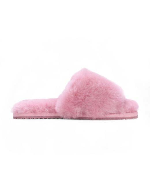 Infinity Leather Pink Sheepskin Slippers Warm Winter Fur Sliders