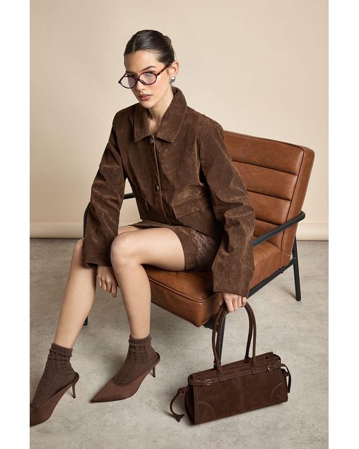 Boohoo Brown Faux Suede Pocket Detail Blazer