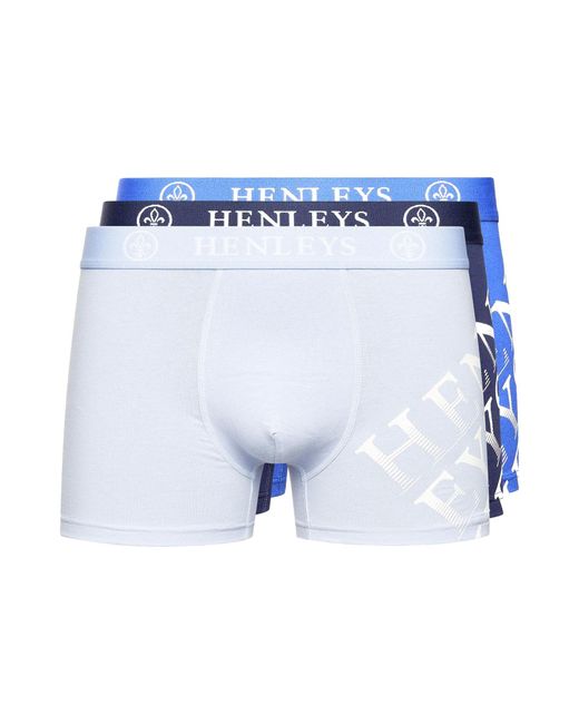 Henleys Blue Tringles Boxer Shorts 3Pk for men