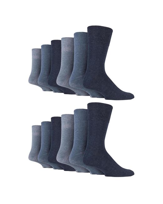 Gentle Grip Blue 12 Pairs Loose Top Socks for men