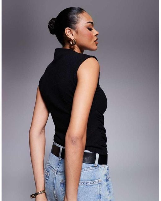 ASOS Blue Super Soft Grown On Neck Sleeveless Top With Hardware Metal Trim