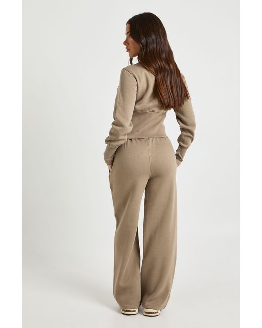 Boohoo Natural Petite Deep Hem Popper Bomber Sweatshirt Tracksuit