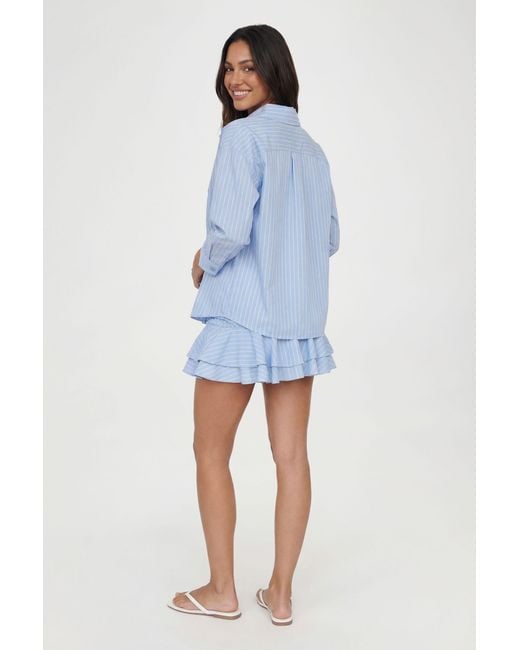 Boohoo Blue Petite Loose Fitting Stripe Shirt