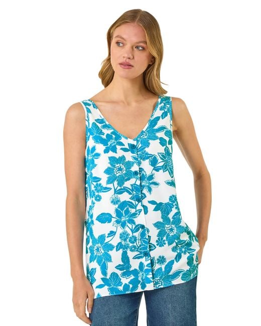 Roman Blue Floral Button Cami Top